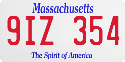 MA license plate 9IZ354