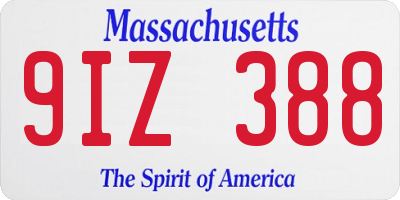 MA license plate 9IZ388