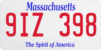 MA license plate 9IZ398