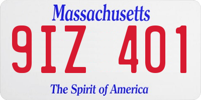 MA license plate 9IZ401