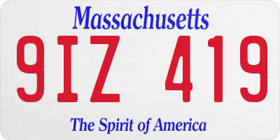 MA license plate 9IZ419