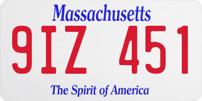 MA license plate 9IZ451