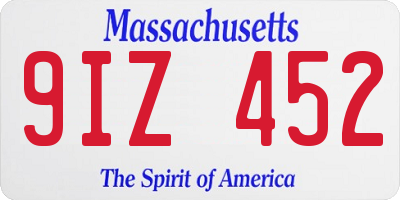 MA license plate 9IZ452