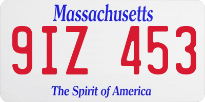 MA license plate 9IZ453