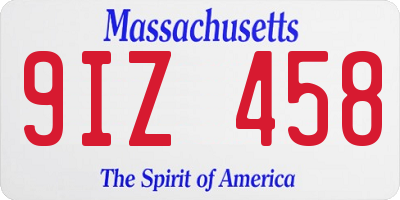 MA license plate 9IZ458
