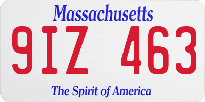 MA license plate 9IZ463
