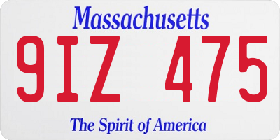 MA license plate 9IZ475