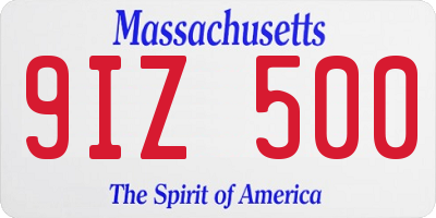 MA license plate 9IZ500