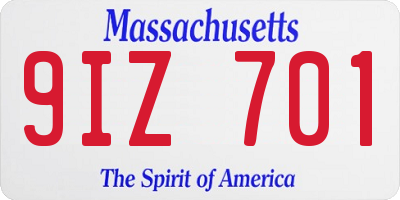 MA license plate 9IZ701