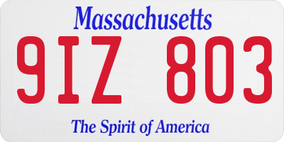 MA license plate 9IZ803
