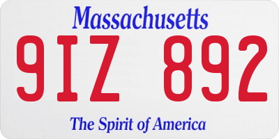 MA license plate 9IZ892