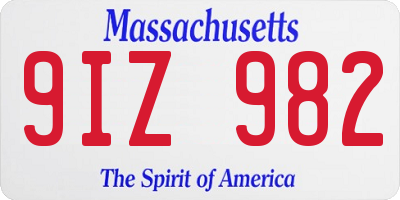 MA license plate 9IZ982