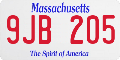 MA license plate 9JB205
