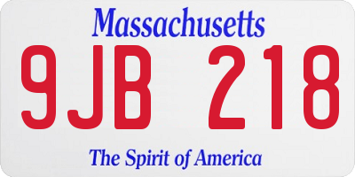 MA license plate 9JB218