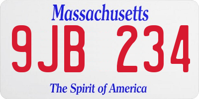 MA license plate 9JB234