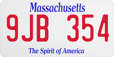 MA license plate 9JB354