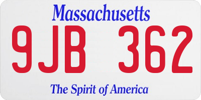 MA license plate 9JB362