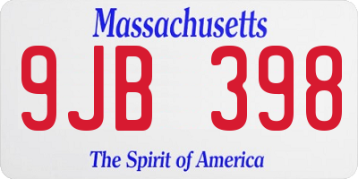MA license plate 9JB398