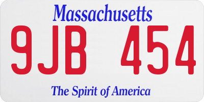 MA license plate 9JB454