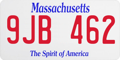 MA license plate 9JB462