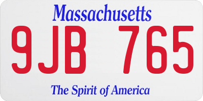 MA license plate 9JB765