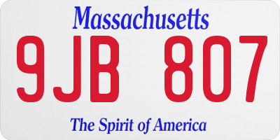 MA license plate 9JB807