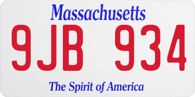 MA license plate 9JB934