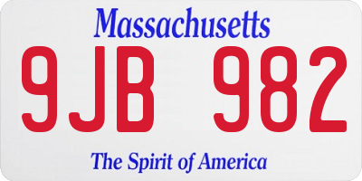 MA license plate 9JB982