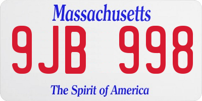 MA license plate 9JB998