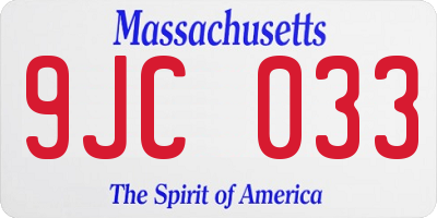 MA license plate 9JC033