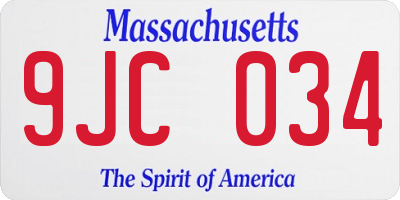 MA license plate 9JC034