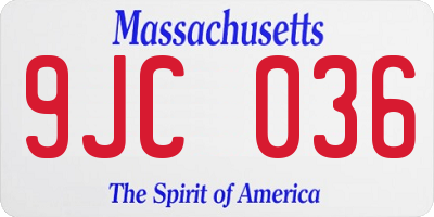 MA license plate 9JC036