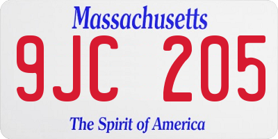 MA license plate 9JC205