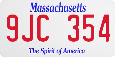 MA license plate 9JC354