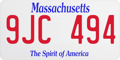 MA license plate 9JC494