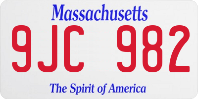 MA license plate 9JC982