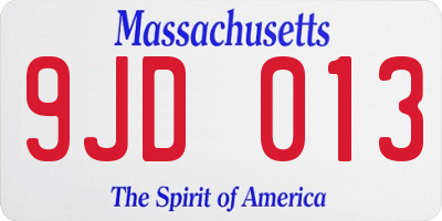 MA license plate 9JD013