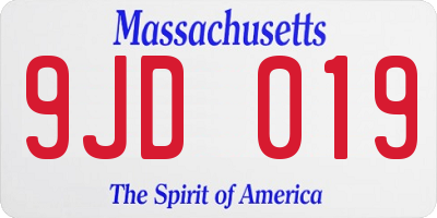 MA license plate 9JD019