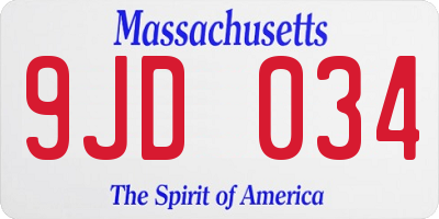 MA license plate 9JD034