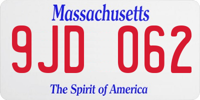 MA license plate 9JD062