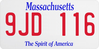 MA license plate 9JD116