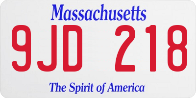 MA license plate 9JD218