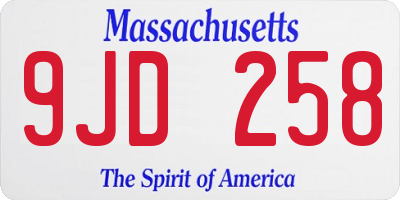 MA license plate 9JD258