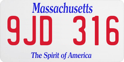 MA license plate 9JD316