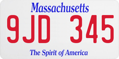MA license plate 9JD345
