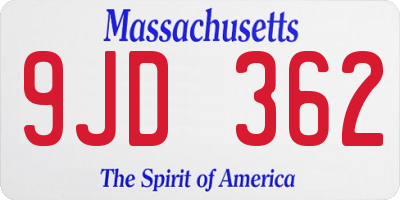 MA license plate 9JD362