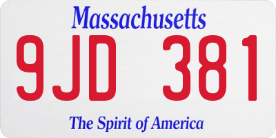 MA license plate 9JD381
