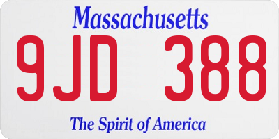 MA license plate 9JD388