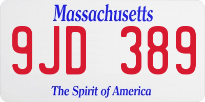 MA license plate 9JD389
