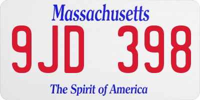 MA license plate 9JD398
